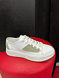 Кросівки жіночі білі шкіряні зелені вставки весна осінь кеди, фото 5