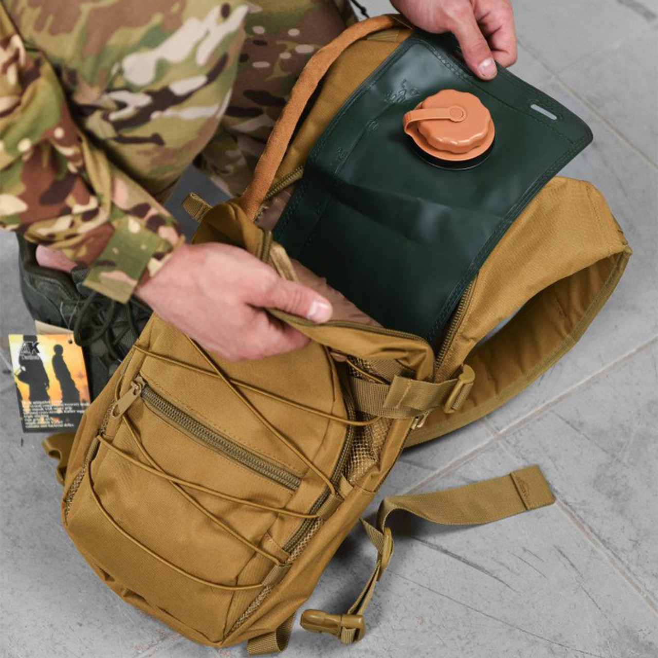 Тактичний рюкзак гідратор для води 3 л camelbak/ Військовий рюкзак гідратор із системою для пиття води/ Койот, фото 1