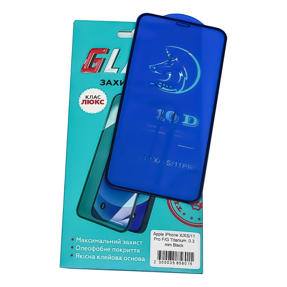 TU TU Защитное стекло для Apple iPhone X/ XS/ 11 Pro Full Glue Titanium (0.3 мм, чёрное) Люкс, фото 1