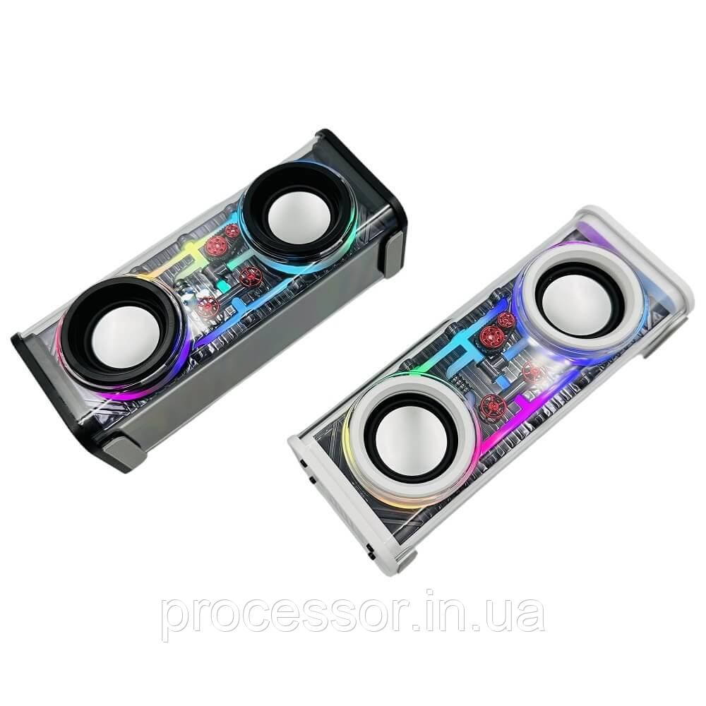 Блютуз-колонка RGB A88 з прозорою конструкцією регульованою підсвіткою і RTWS для під'єднання 2 пристроїв, фото 1