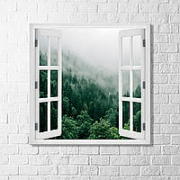 Вигляд з вікна Ліс Карпати Гори Вид з неба Картина вікно з пейзежем Матеріал полотно Вигляд Карпат