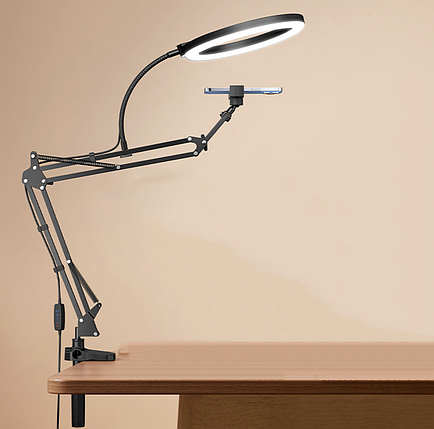 Тримач на стіл для смартфона з кільцевою лампою 26см для предметної зйомки, блогінгу, фото 1