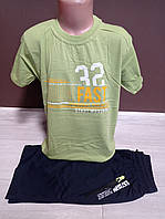 Летний подростковый костюм для мальчика подростка Бруклин на 8-14 лет зеленый футболка и шорты