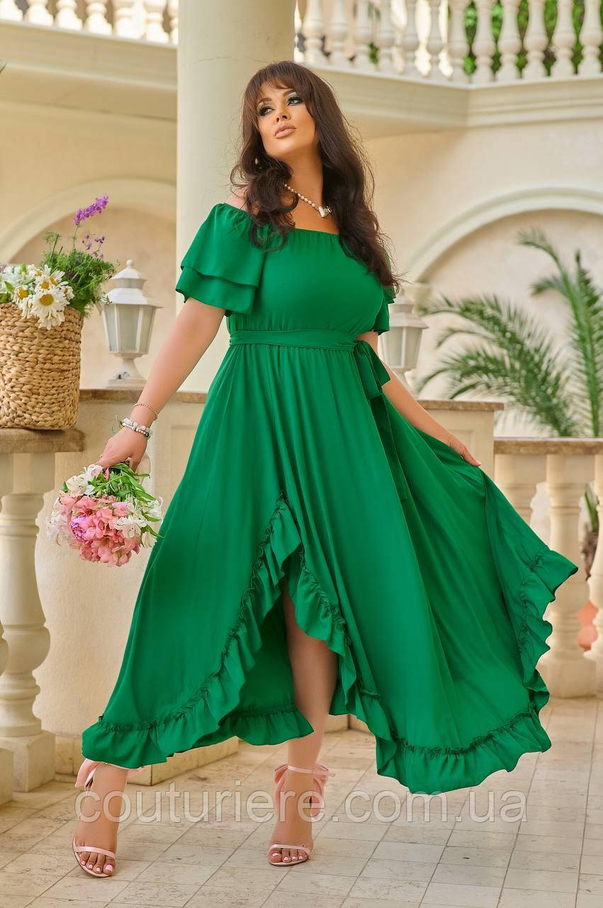 Літня жіноча сукня з пишною спідницею зелена ЛБ/-7702