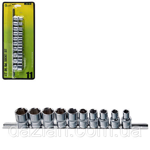 Alloid. Набір головок 1/2" на планці, 10, 11, 12, 13, 14, 19, 19, 21, 21, 22 см. 11 передм.(НГП-4011) (НГП-401