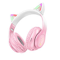 TU Беспроводные наушники Hoco W42 Cat Ear накладные с ушками и LED подсветкой cherry blossom