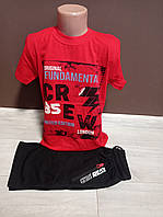 Летний подростковый костюм для мальчика подростка Бруклин на 8-10 лет красный футболка и шорты