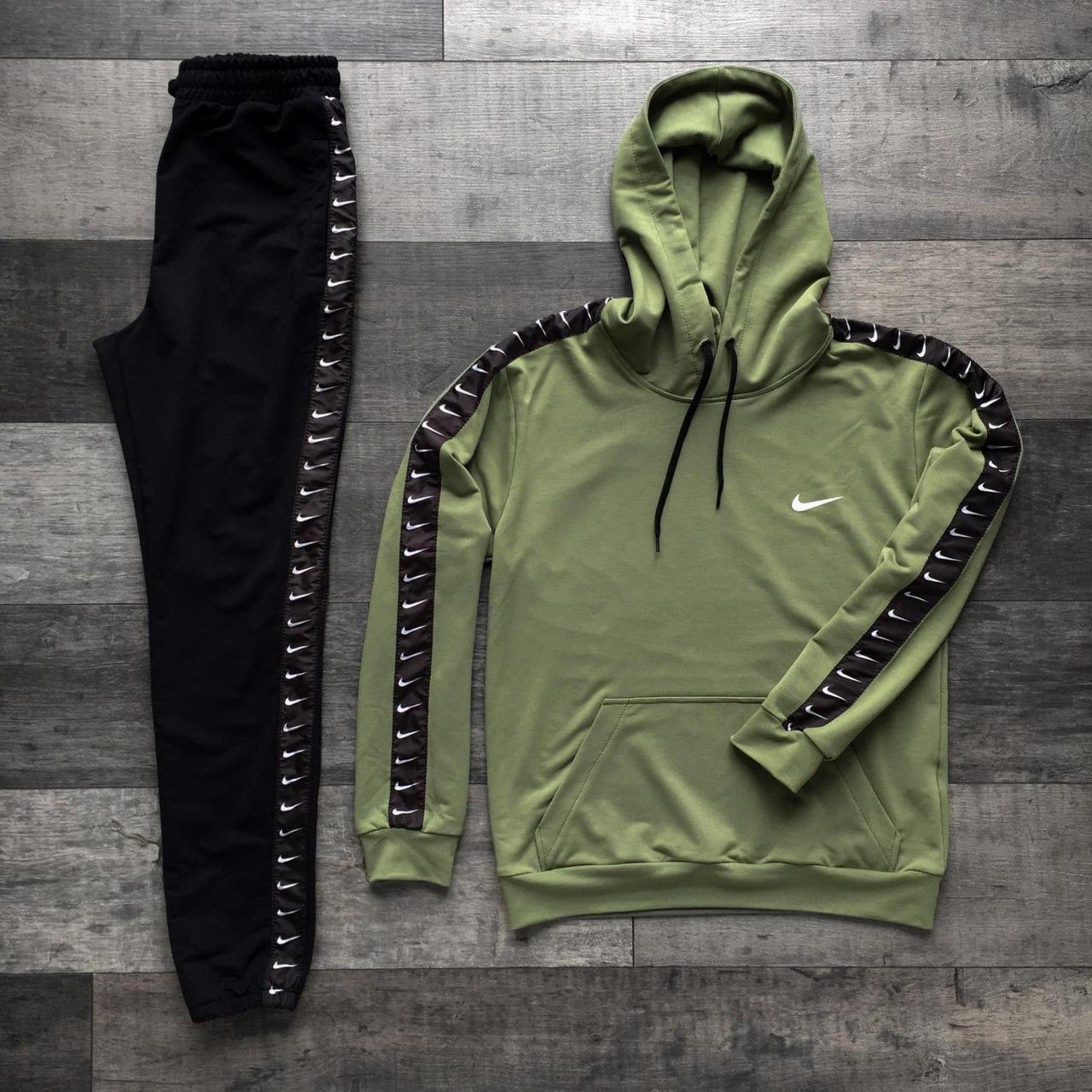 Чоловічий спортивний костюм хакі Nike з лампасами Комплект Найк Кофта + Штани весняний осінній