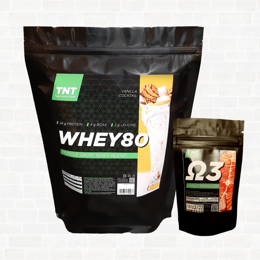 Протеїн мас комплект 2 кг Протеїну Польща Whey 80 + Омега-3 в Подарунок