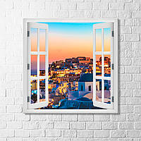 Вигляд з вікна Картина Санторині Греція Захід сонця Картина Греція Вікно з пейзажем Матеріал полотно Вигляд місто