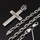 Товста срібна цепочка чоловіча з хрестиком. Якірний ланцюг і освячений кулон хрест срібло 925. Довжина 55 см, фото 6
