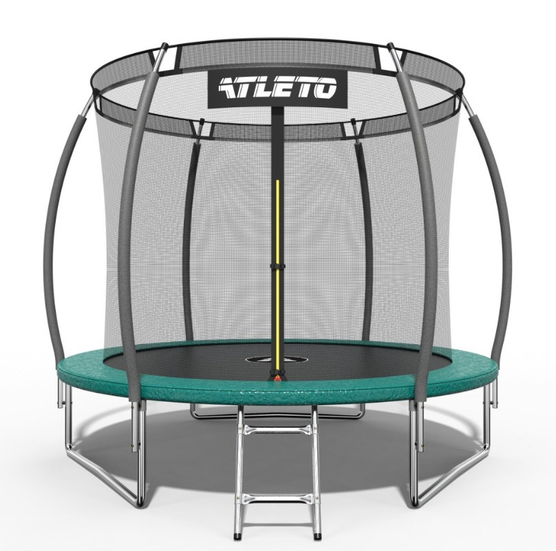 Батут для дітей із драбинкою 252 см Atleto з внутрішньою сіткою. Колір зелений., фото 1