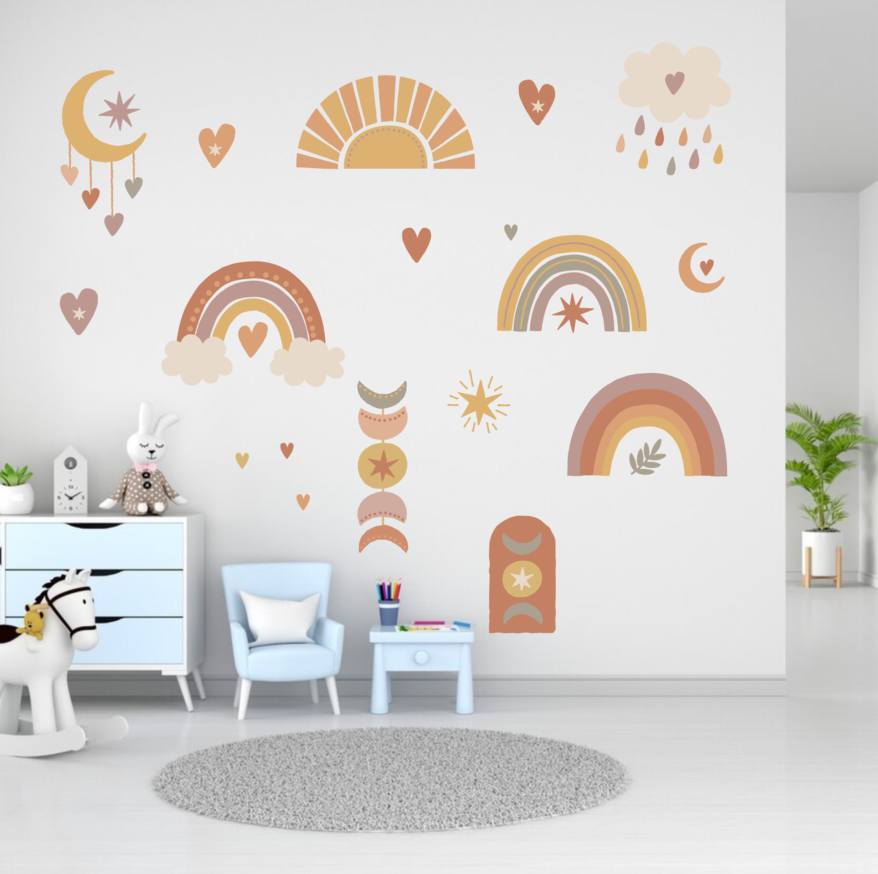 Вінілова інтер'єрна наклейка кольорова декор на стіну "Веселки. Boho Kids style. Стиль Бохо Діти" з Оракалу