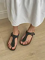 Жіночі сандалі через палець замшеві, чорні Ортопедичні сандалі з застібками TWINS Жіночі сандалі Шльопанці жіночі