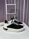 Кросівки жіночі Nivelle чорні з білим шкіряні кеди повсякденні демісезонні, фото 4