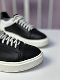 Кросівки жіночі Nivelle чорні з білим шкіряні кеди повсякденні демісезонні, фото 7