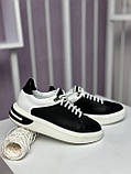 Кросівки жіночі Nivelle чорні з білим шкіряні кеди повсякденні демісезонні, фото 8