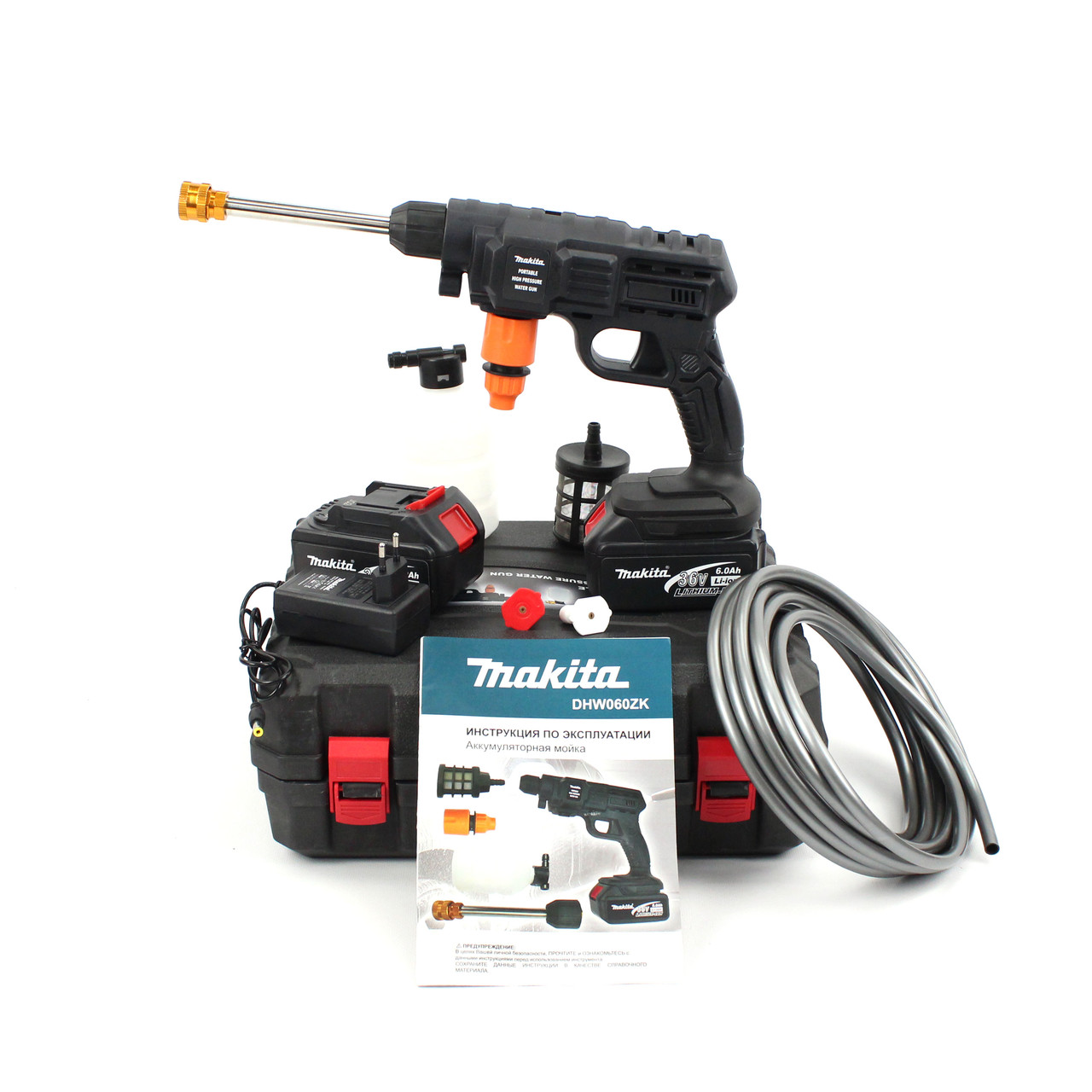 Акумуляторна ручна мийка Makita DHW060ZK (36V, 5Ah, 26bar, 2АКБ), АКБ-мийка Макіта