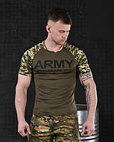Тактична потовідвідна футболка Army піксель хакі чоловіча військова літня футболка армійська олива поліестер
