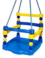 Гойдалки підвісні дитячі зручне пластикове цільне сидіння кріплення в комплекті від 1 року до 40 кг сині