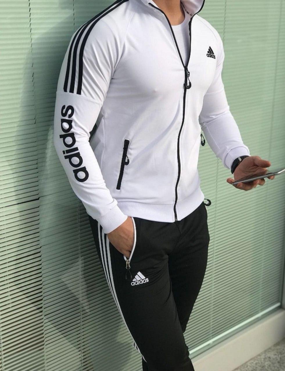 Чоловічий спортивний костюм Adidas, білий Адідас із чорними лампасами