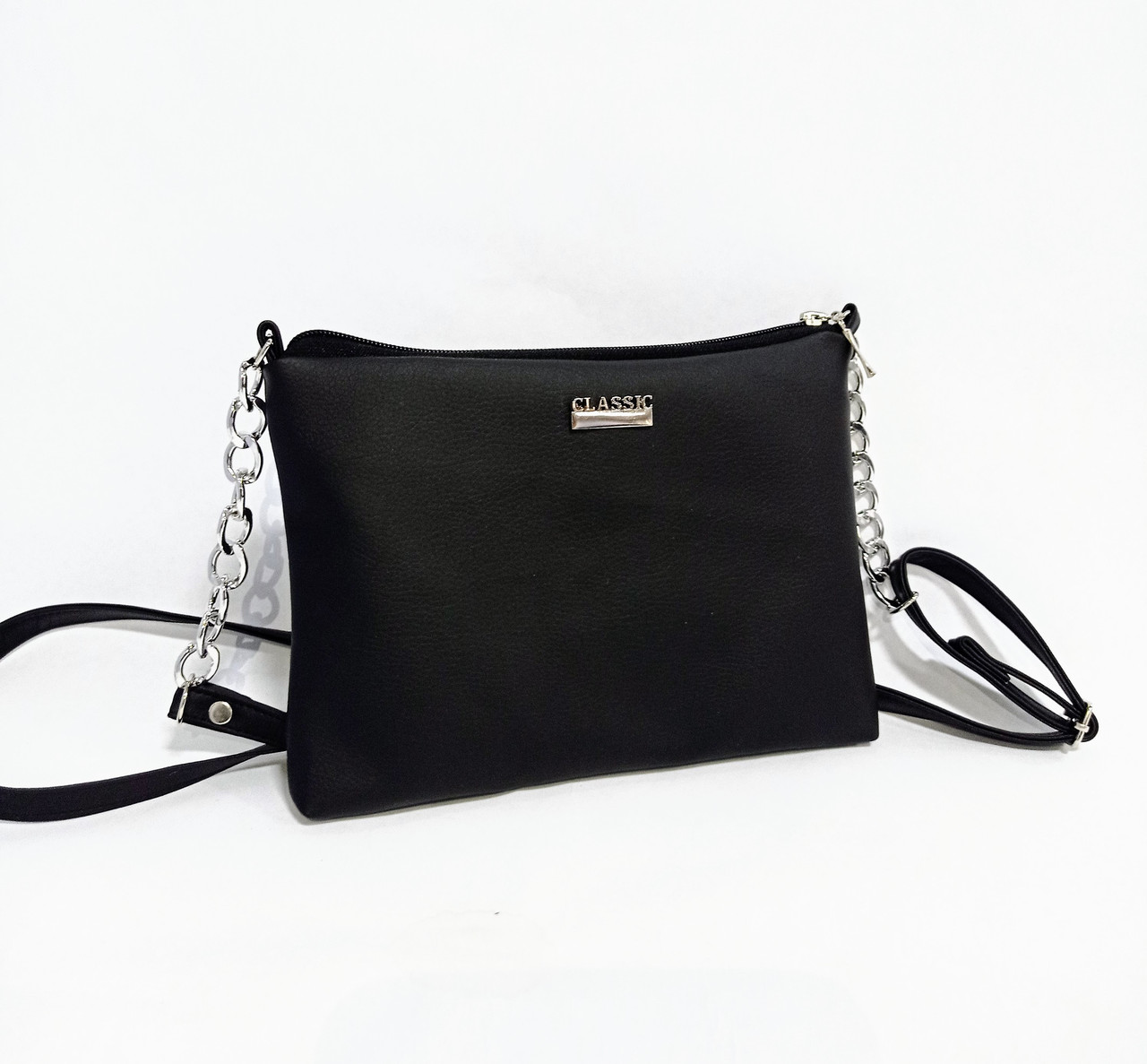 Сумочка жіноча клатч через плече 24*17см еко-шкіра чорна (5-0236)