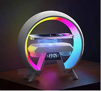 Аккумуляторный светильник 15W RGB с беспроводной зарядкой часами и будильником Bluetooth колонка радио ночник