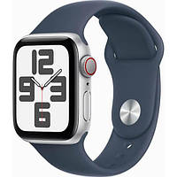 Apple Watch SE 2 44mm GPS+LTE Silver Aluminum Case with Storm Blue Sport Band - S/M (MRHE3) 2023