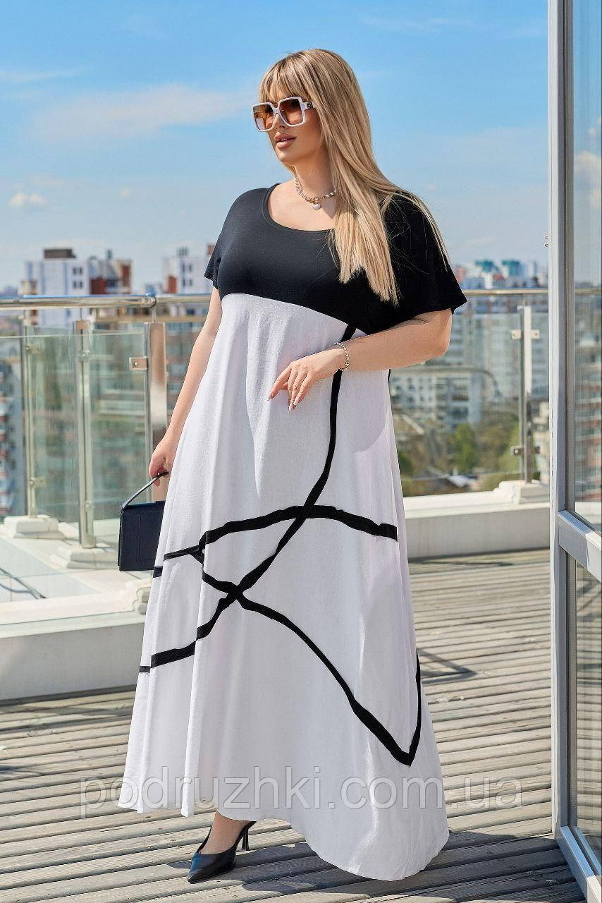 Жіноче літнє плаття довге Тканина верх віскоза низ льон Розміри 48-50,52-54,56-58,60-62, фото 1
