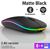 Беспроводная бесшумная мышь BauTech Со светодиодной RGB подсветкой аккумуляторная Bluetooth + 2.4 ГГ