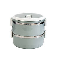 Ланчбокс двосекційний Lunch Box 1.0L Grey металевий харчовий контейнер, судочок для їжі із секціями «H-s»