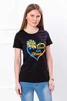 Жіноча футболка з патріотичним принтом. Жіноча футболка патріотична чорна XS/S (42)
