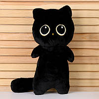 Подушка обнимашка Черный кот "Лупоглазик" 40см детская мягкая игрушка котенок - антистресс кот батон «H-s»