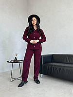 Женский весенний модный костюм рубашка и штаны из микровельвета размеры 50-60