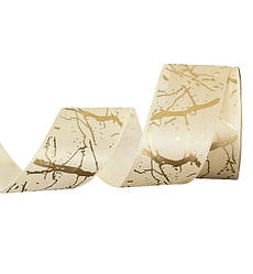 Атласна стрічка "Мармур", 4 см х 2,8 м., колір - айворі