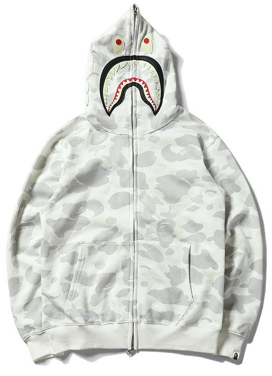 Білий худі Bape Shark Camo толстовка на блискавці Full Zip кофта з капюшоном бейп чоловіча жіноча бавовна котон