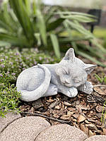 Фігура кота для декору двору, бетонний кіт для саду, скульптура сірого кота для дачіУКР