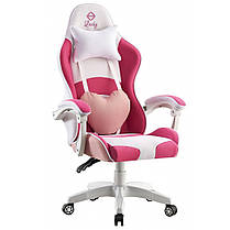 Крісло комп'ютерне геймерське Bonro Lady 807 рожеве тканина з 2 подушками для дівчинки дівчини, фото 3