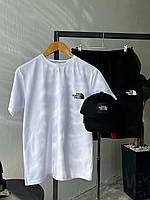 Комплект чоловічий літній Футболка шорти кепка TNF білий Літній прогулянковий костюм чоловічий