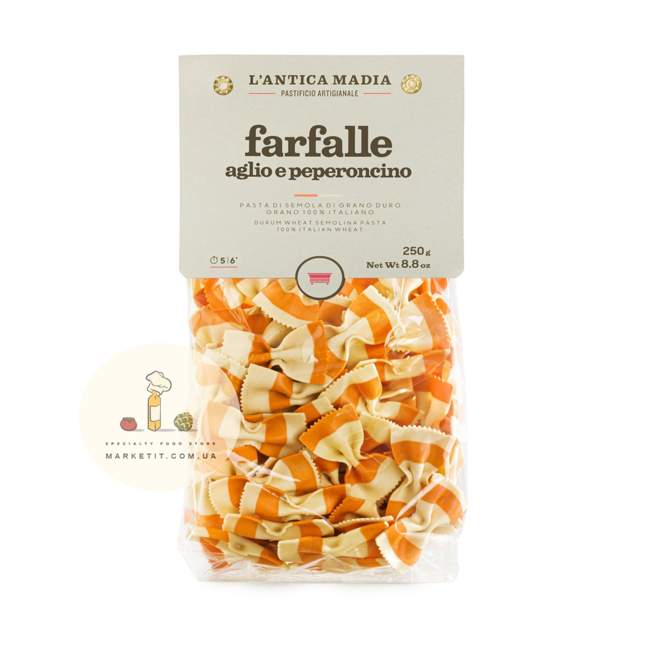 Макарони Lantica Madia Farfalle Aglo Peperoncini, з часником і пікантним перцем 250 г.