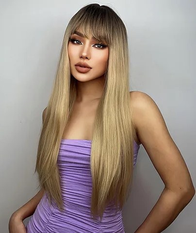 Перука блонд із чубчиком, перука довга пряма, фото 1