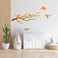 Виниловая интерьерная наклейка цветная декор на стену (обои, краску) "Ветка дерева с птицами" из Оракала