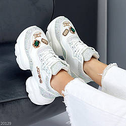 Ультра модні блискучі білі кросівки у стразах у стилі спорт-шик