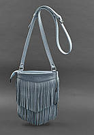Кожаная женская сумка с бахромой мини-кроссбоди Fleco голубая BlankNote