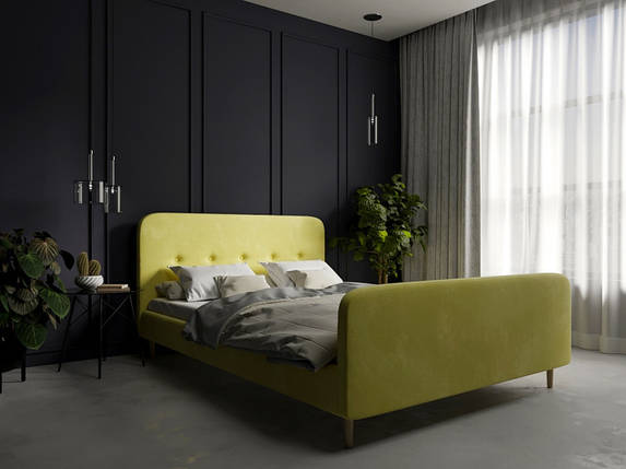 Ліжко двоспальне кроваті двоспальні Аморе з м`яким узголів`ям на дерев'яних ніжках ліжко 2 спальне сучасні двоспальні ліжка, фото 1