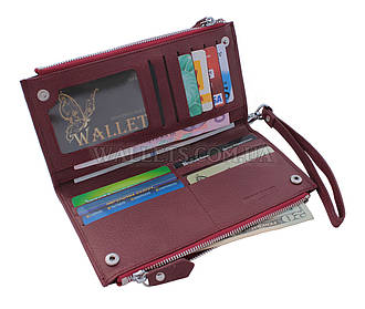 Жіночий шкіряний гаманець ST, книжечка, бордовий.