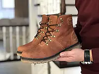 Чоловічі зимові черевики на хутрі Timberland Тимберленд, натуральна шкіра, прошиті, коричневі ** 43