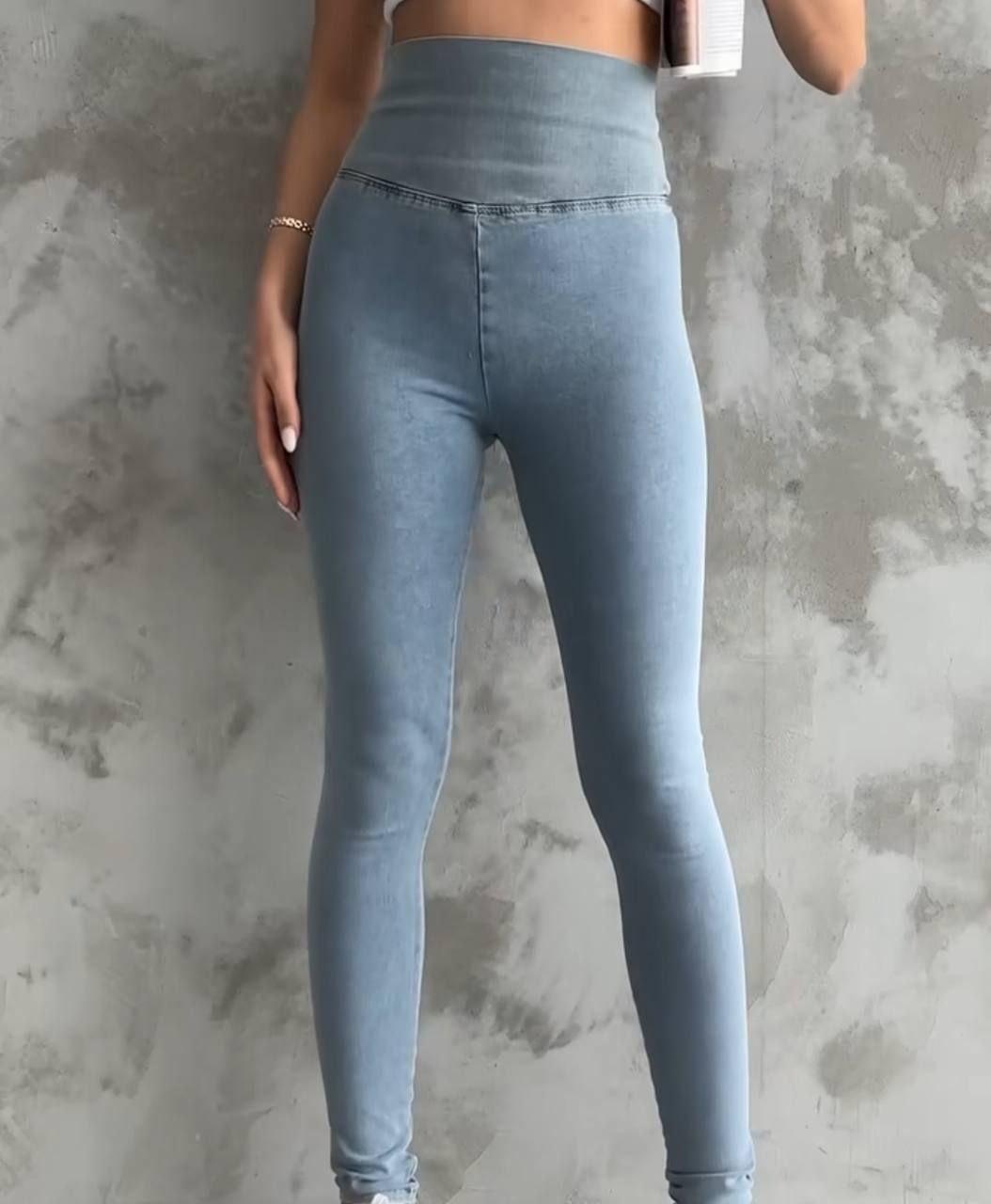 Жіночі джинсові легінси лосини базові з високою посадкою на кожен день