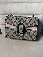 Женская сумка из эко-кожи Gucci black Гуччи серая молодежная, брендовая сумка через плечо