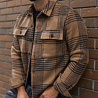 Мужская рубашка светло-коричневая в клетку / Рубашка с карманами для мужчин / Модная рубашка на пуговицах S